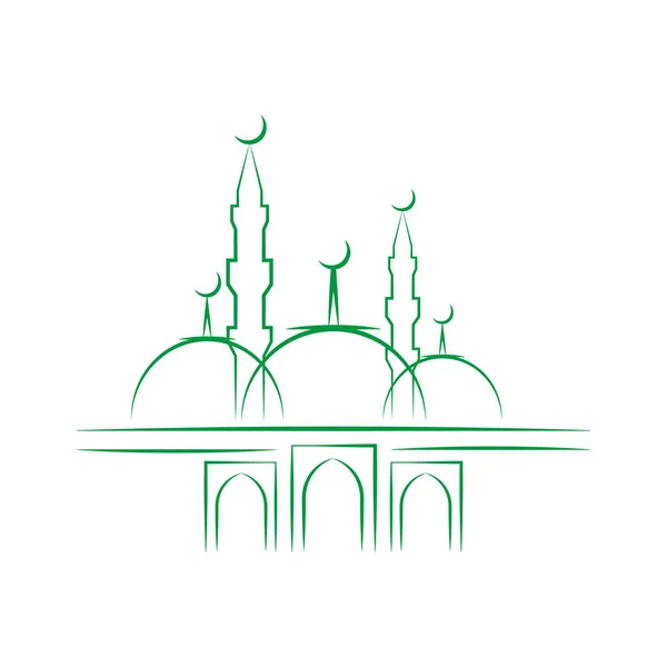 Eid Al Adha. Bokstäver sammansättning av moslim heliga månaden med moskén byggnad. — Stock vektor
