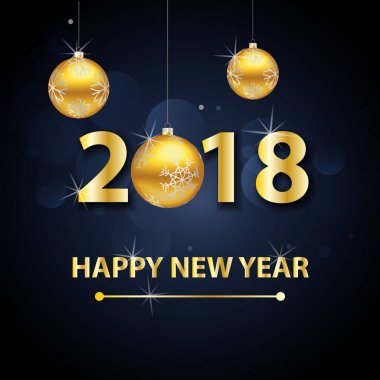 Altın harfleri ve topları ile 2018 mutlu yeni yıl arka plan.
