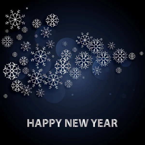 2018 Feliz Año Nuevo fondo con letras de plata y copos de nieve . — Vector de stock