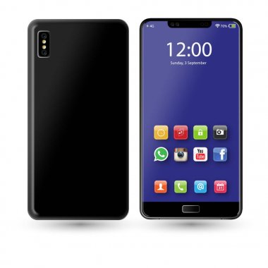 yeni telefon açık ve siyah vektör çizim beyaz arka plan üzerinde izole eps10 biçimi.