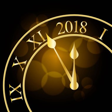 2018 yeni yıl afiş saati ile parlayan. Vektör çizim.