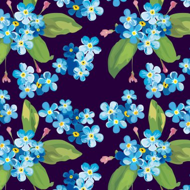 Çiçeklerin birçok çeşidinde son moda çiçek deseni. Tropik botanik motifleri rastgele dağılmış. Kusursuz vektör dokusu. Koyu arkaplanda elle çizilmiş biçimle yazdırma