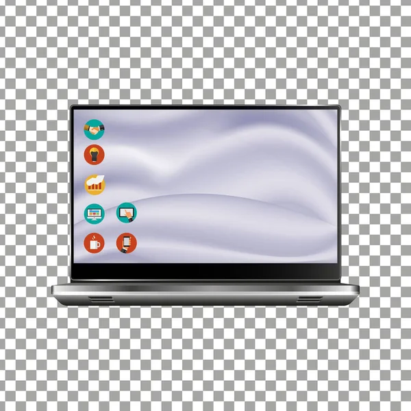 Neue Laptop-Front und schwarze Vektorzeichnung eps10-Format isoliert auf transparentem Hintergrund — Stockvektor