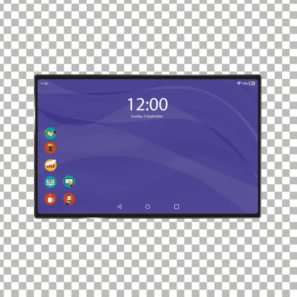 Yeni tablet ön ve siyah vektör çizim şeffaf arka plan üzerinde izole eps10 biçimi — Stok Vektör