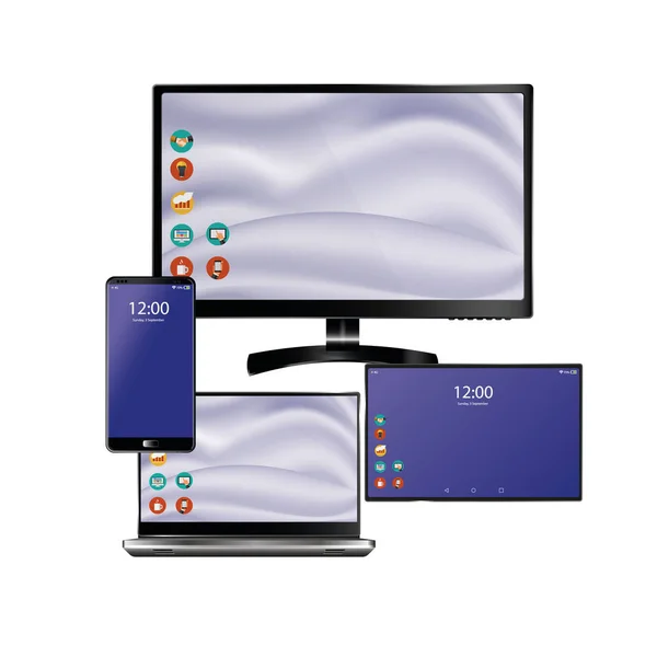 Set aus realistischem Laptop, Tablet und Handy mit leerem Bildschirm. isoliert auf weißem Hintergrund — Stockvektor