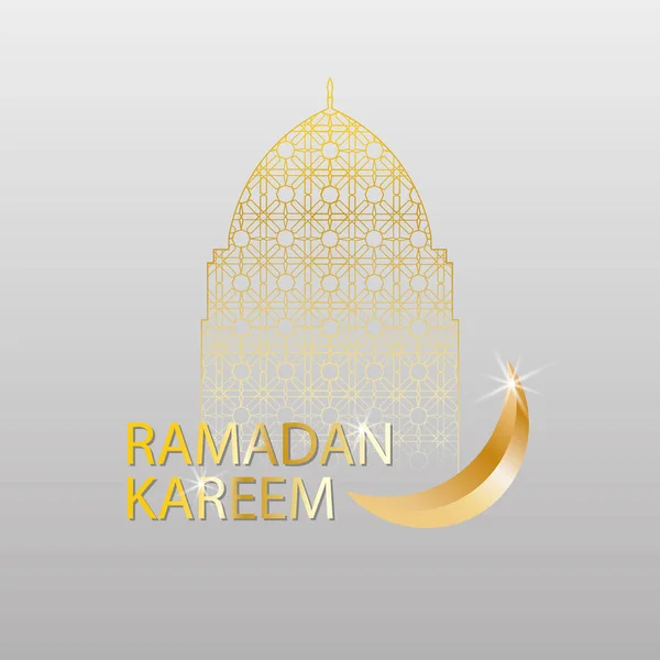 ラマダン カリーム イスラム デザイン三日月とアラビア語のパターンを持つモスクのドームのシルエット — ストックベクタ