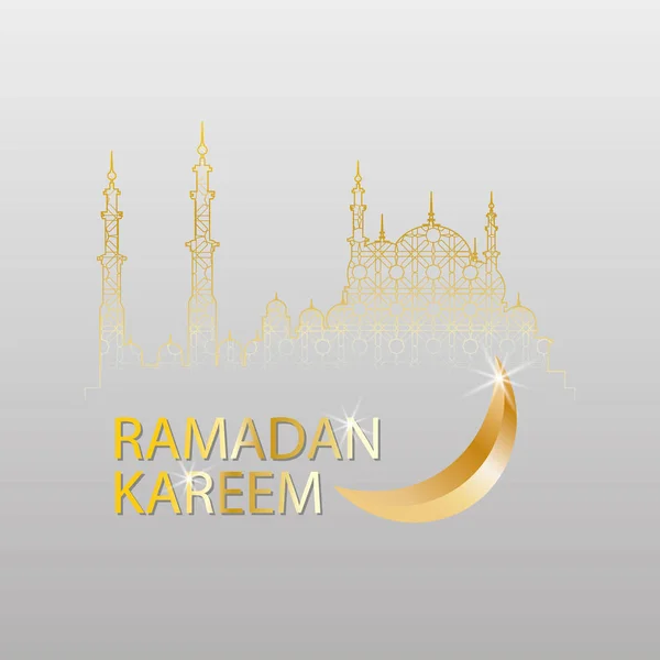 Ramadan Kareem islamic design crescent moon and mosque dome silhouette with arabic pattern — Stock Vector