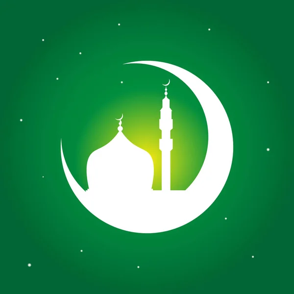 Ramadhan Kareem islamic desain garis masjid kubah dengan bulan - Stok Vektor