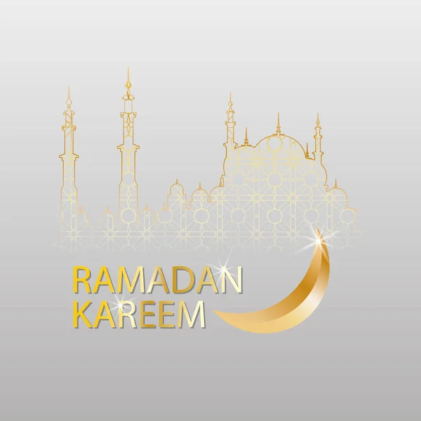 Ramadan Kareem islamic design crescent moon and mosque dome silhouette with arabic pattern — Stock Vector