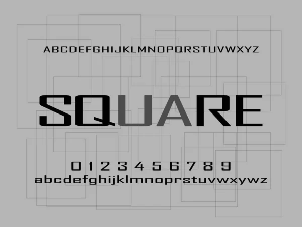 Elegantní úžasné písmo a číslo abecedy. Klasické písmo Minimální módní vzory náměstí. Typografická písma zobrazují velká a malá písmena. vektorová ilustrace — Stockový vektor