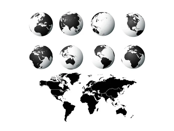 Iconos globo terráqueo. hemisferios terrestres con continentes. vector mapa del mundo conjunto . — Vector de stock