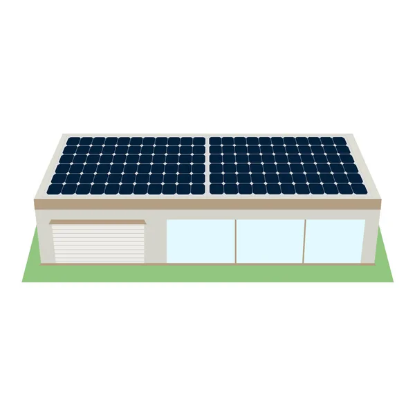 Buiding com painéis solares isolados no fundo branco —  Vetores de Stock