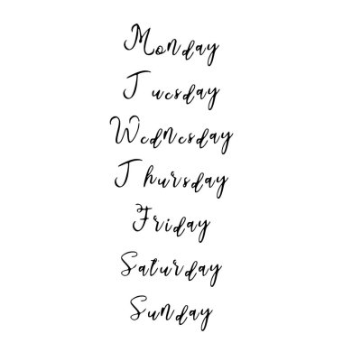 Hafta gün el yazısı. Modern fırça hat.