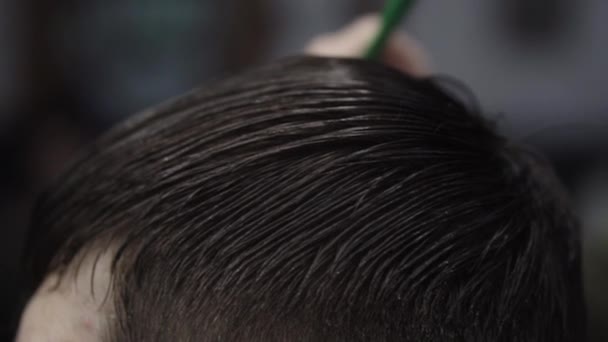 Friseur kämmt nasse Haare — Stockvideo