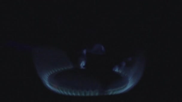 Natural gas burning on kitchen gas stove — Stock Video