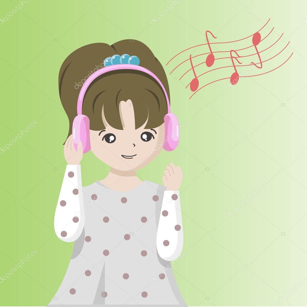 Listening Music Cute Cartoon Girl. Stock Vector Image by ©Aghadhia  #127808584