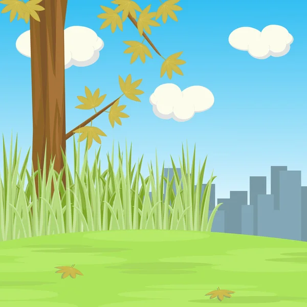 Scène van de boom op de heuvel met de stad tinten achtergrond — Stockvector