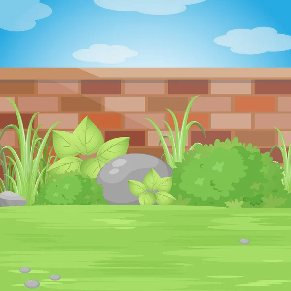 Backyard Garden With Bricks Wall.Vector Illustration. — ストックベクタ