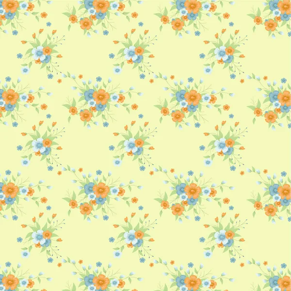 Vintage classique orange et bleu motif de fleurs dans un fond jaune doux.Illustration vectorielle . — Image vectorielle