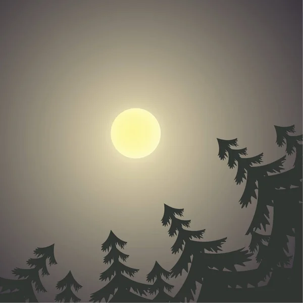 Paisaje nocturno con luna y pinos Vista inferior . — Vector de stock