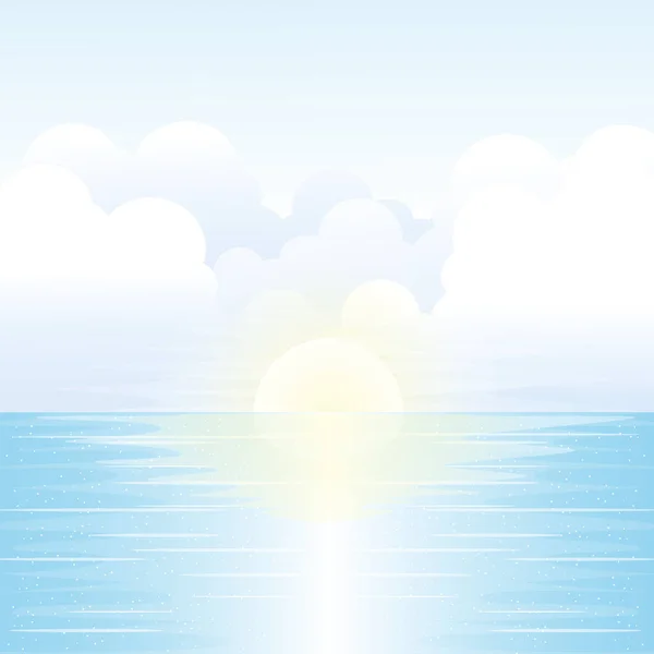 Paisajes marinos con luz solar, cielo y nubes . — Vector de stock