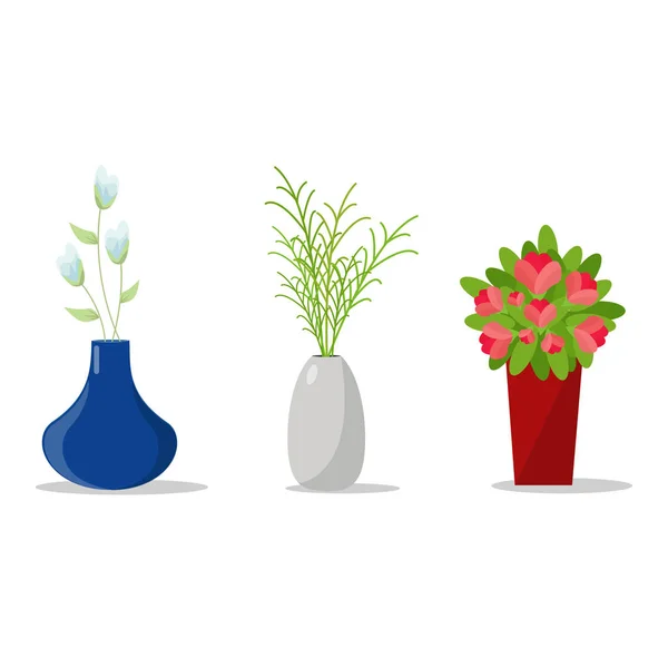 Uppsättning av blomkrukor för hus Interior.Decorative blomma och vaser. — Stock vektor