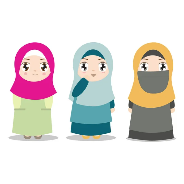 Jeunes filles musulmanes avec des vêtements différents . — Image vectorielle