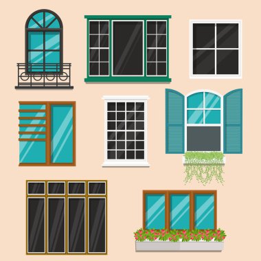 Çeşitli renkli windows kümesi. Düz stil vektör çizim