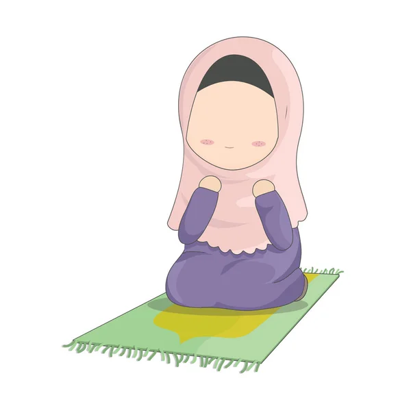 Cute Girl Wearing Hijab Pray Religious Women Siting Mat Vector — Stock Vector