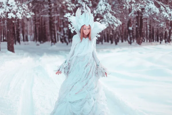 Imagem Rainha Neve Menina Floresta Inverno Neve Inverno Nevasca Floresta — Fotografia de Stock