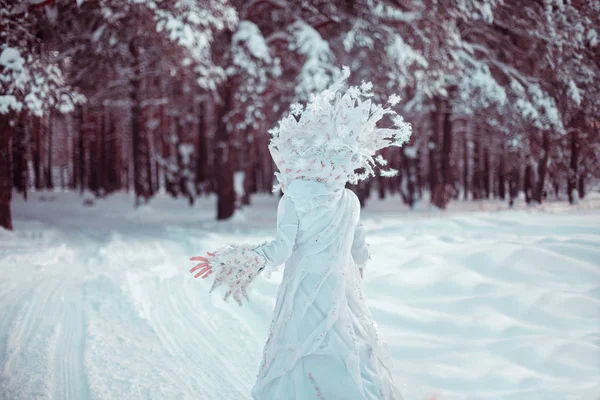 Immagine Della Regina Delle Nevi Ragazza Nella Foresta Invernale Neve — Foto Stock