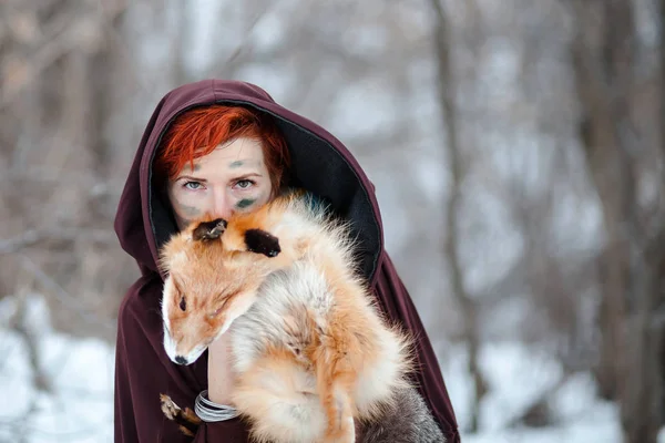 Image Film Game Thrones Female Gladiator Historic Image Fox Fur — Stock Photo, Image