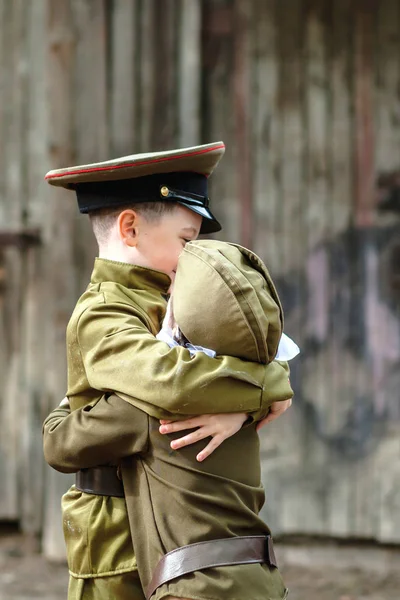 Children Uniform Soldiers Defenders Fatherland Remember Proud Military History Defender — Stock Photo, Image