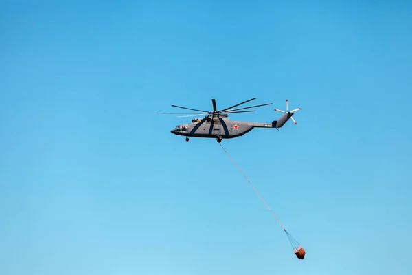 Hélicoptère Hélicoptère Dans Ciel Performance Démonstration Russie Samara 2015 — Photo