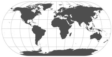 Farklı kartografik projeksiyonlar gri dünyada. 30 derece kılavuz paraleller ve meridyenler.