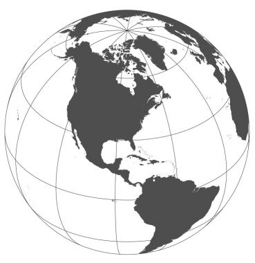 Farklı kartografik projeksiyonlar gri dünyada. 30 derece kılavuz paraleller ve meridyenler.