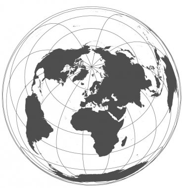 Farklı kartografik projeksiyonlar gri dünyada. 30 derece kılavuz paraleller ve meridyenler.