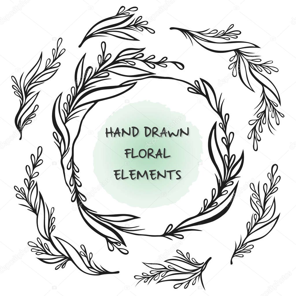 Set of hand drawn floral wreaths