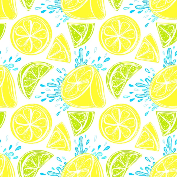 Seamless pattern of stylized hand drawn lemons — Stock Vector