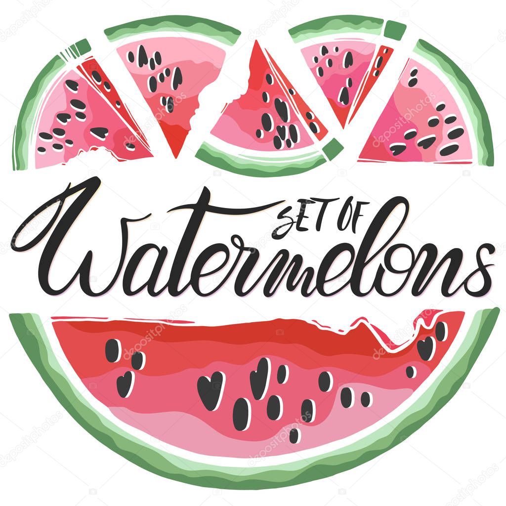 Set of stylized hand drawn watermelons