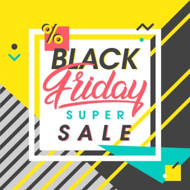 Siyah Cuma satışı büyük başlığı. Özel teklif-memphis tarzı geometrik öğelerle. Satılık şablon, el ilanları, afişler, promosyon, kampanya, reklamlar, Kuponlar ve daha fazla baskı için mükemmel.