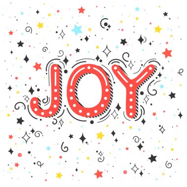 Noel ve yeni yıl tipografi. Sevinç Selam swirls, sparkles ve yıldız ile tatil. Mevsim Selam, el ilanları, kartları, davetiyeleri ve daha fazla baskı için ideal kart. Vektör çizim.