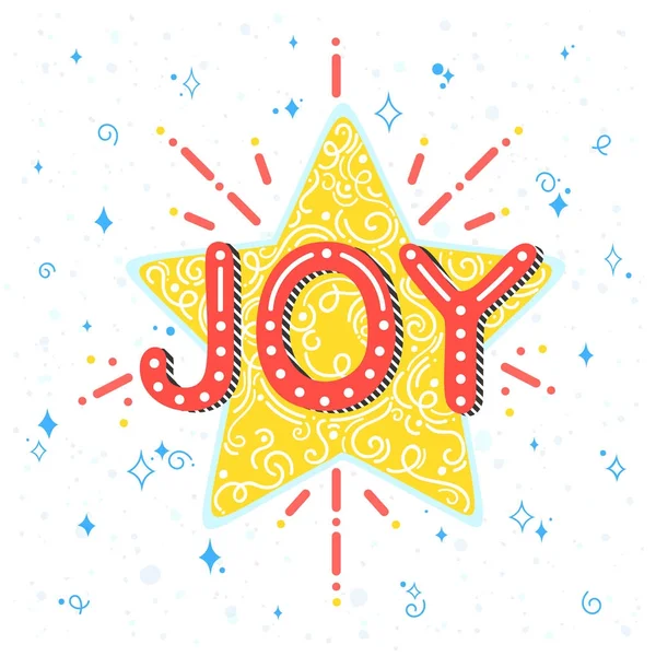 Kerstmis Nieuwjaar Typografie Vreugde Vakantie Groeten Met Ster Swirls Sparkles — Stockvector