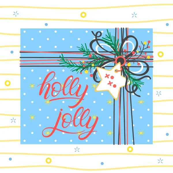 Tipografia Natal Ano Novo Holly Jolly Com Caixa Presente Paquetes — Vetor de Stock