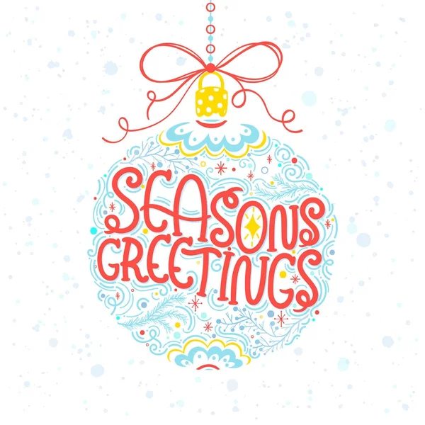 圣诞节和新年排版 节日的问候 手绘的文字与雪花 火花和花卉元素安排在一个圣诞球 四季贺卡完美的打印 请柬和更多 — 图库矢量图片