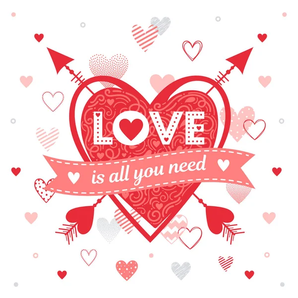 Szerelem Minden Amire Szükséged Van Különböző Szívvel Nyilak Romantikus Szíve — Stock Vector