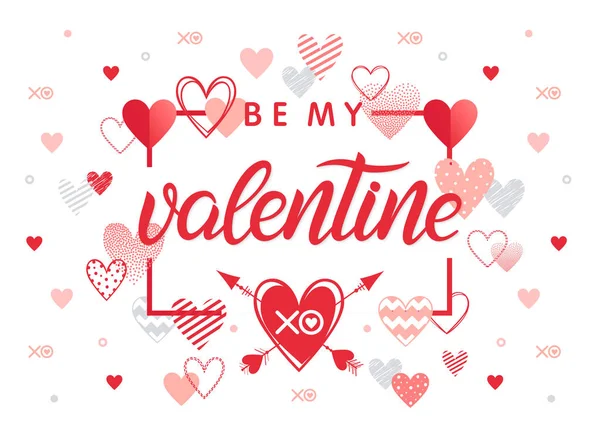 Valentine Lettere Dipinte Mano Con Cuori Diversi Illustrazione Romantica Perfetta — Vettoriale Stock