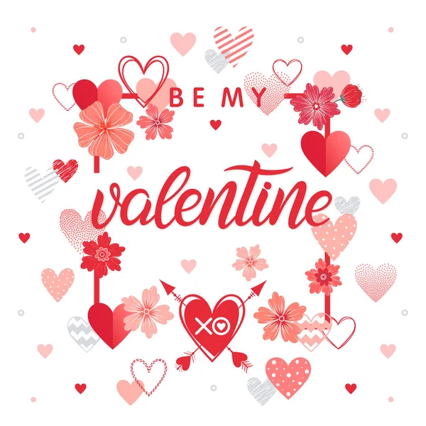 Valentine Lettere Dipinte Mano Con Cuori Diversi Illustrazione Romantica Perfetta — Vettoriale Stock