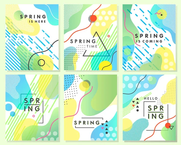 Einzigartige Künstlerische Frühlingskarten Mit Hellem Farbverlauf Hintergrund Formen Und Geometrischen — Stockvektor