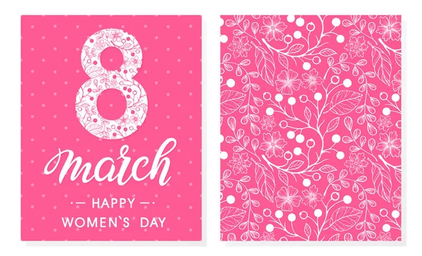 Kreative Karten Zum Frauentag Mit Blumen Und Floralen Elementen Glückwunschkarten — Stockvektor